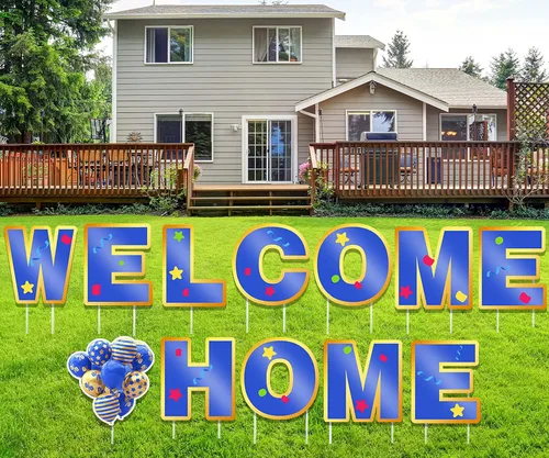 Vista 8 de Letrero de bienvenida a casa con estacas – Decoración de bienvenida al aire libre para el hogar adecuada para suministros de fiesta familiar – Juego