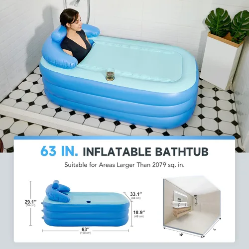 Vista 4 de Tina portátil CO-Z plegable e inflable, de PVC, con bomba de aire eléctrica Azul
