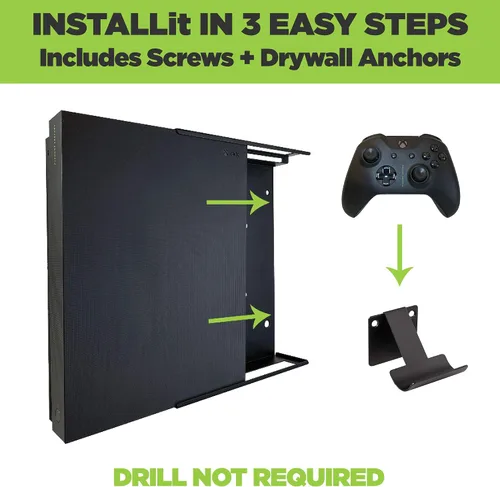 Vista 6 de HIDEit Mounts X1X Bundle, Wall Mounts for Xbox One X and Controllers, Steel Mounts for Xbox One X and Two Controller Mounts to Safely Store Your
