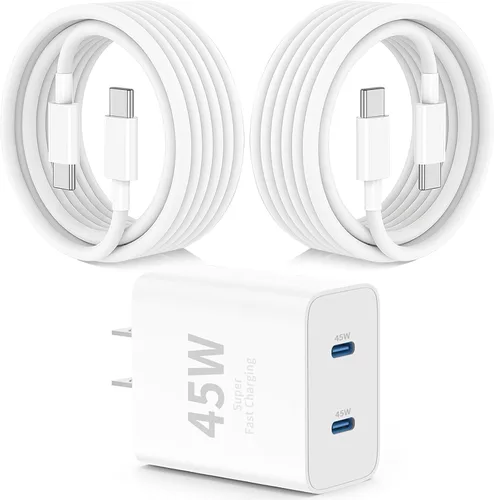 Vista 9 de Cargador dual tipo C de 45 W de carga rápida para Samsung, PD 3.0 GaN bloque de cargador de teléfono Android súper rápido con cable USB C largo