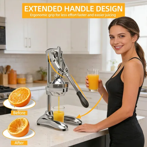 Vista 2 de Exprimidor manual, prensador manual de acero inoxidable resistente, exprimidor de limón para granadas, naranja, lima