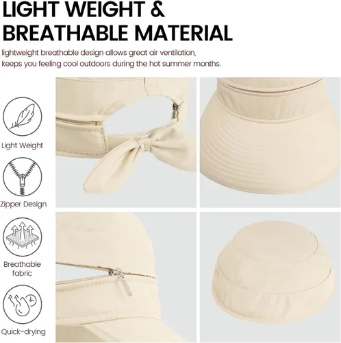 Vista 5 de Simplicity - Sombrero con protección solar UV UPF 50 para mujer, convertible en visera para playa