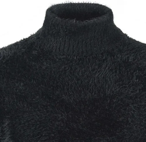 Vista 4 de Cambkatl Suéter de cuello alto ajustado para hombre, mullido, casual, tejido, acogedor, para otoño e invierno, cálido suéter térmico