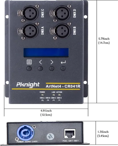 Vista 4 de Pknight Interface de Control de Iluminación ArtNet DMX Ethernet, Montaje en Trípode, Nodo Bidireccional de 4 Universos Art-Net a DMX512, PoE