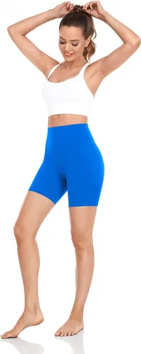 Vista 3 de HeyNuts Pantalones cortos de ciclismo esenciales con bolsillos laterales para mujer, pantalones cortos de compresión de cintura alta para yoga, 4