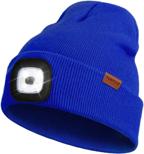 Vista 32 de Gorro LED con la luz, unisex, linterna frontal recargable por USB, gorro de punto de invierno, regalos para hombres, papá, esposo, él Azul Oscuro