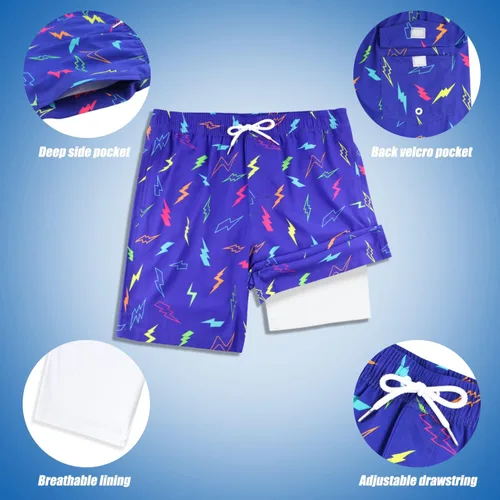 Vista 4 de LUCOWEE Traje de baño para niños con forro tipo bóxer de compresión antirozaduras, elástico UPF de secado rápido