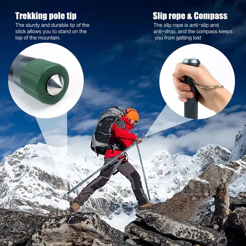 Vista 3 de Generic Tactistaff - Bastón de senderismo de supervivencia, plegable, retráctil, cuerpo protector, bastones de senderismo para caminar al aire