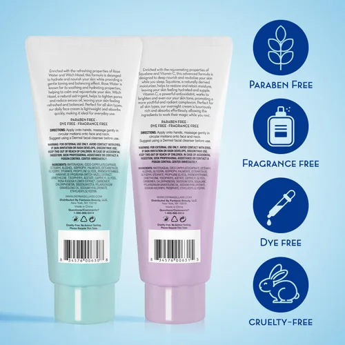 Vista 2 de Dermasil Crema hidratante facial variada, paquete de 2 – Crema facial diaria con hamamelis y agua de rosas + crema de noche con vitamina C