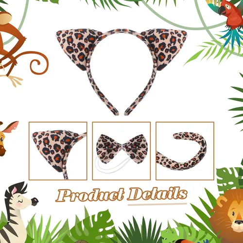 Vista 3 de 2 Sets Animal Costume Set Lion Tiger Zebra Giraffe Leopard Elephant Costume Accessory Include Ears Headband Bow Tie Tail