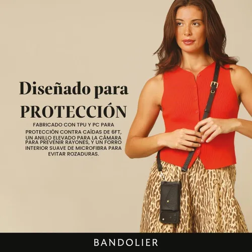 Vista 3 de Bandolier Remi - Funda de piel cruzada para iPhone 17 Pro Max, color negro