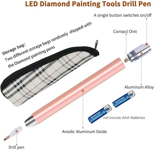 Vista 4 de VAVCASE Bolígrafo de pintura de diamante con luz, 3 herramientas de pintura de puntos de diamante, herramientas de pintura de arte de diamante, 4