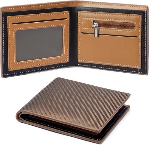 Vista 7 de FALAN MULE Cartera de cuero genuino con bloqueo RFID para hombre con cremallera bolsillo para monedas, ventana de identificación ABA-negro
