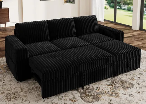Vista 24 de HONBAY Sofá cama modular extraíble, sofá biplaza de pana, sofás para sala de estar, beige