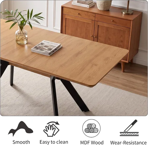 Vista 8 de HIPIHOM Mesa de comedor extensible de roble de 55-71" para cocina Mesa de roble