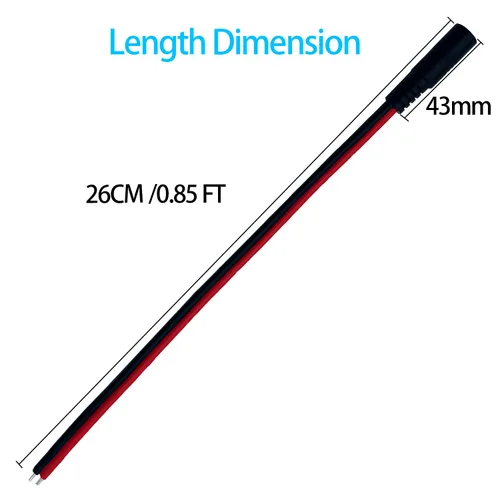 Vista 2 de 0.8FT 5.5mmx2.5mm Cable de coleta hembra 14AWG CC Cable de mantenimiento CC Conector 5525 DC para cámara de vigilancia CCTV Tira de luces LED Fuente