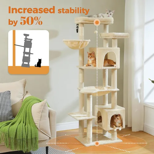 Vista 7 de PETEPELA Árbol de gato de 69 pulgadas de alto para gatos grandes de interior, torre para gatos adultos con hamaca grande, torre de árbol trepador