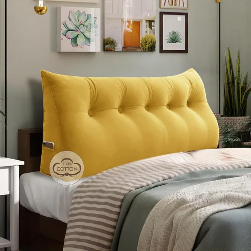 Vista 18 de WOWMAX Almohada para cabecero de terciopelo 100% algodón, tamaño individual, soporte de espalda de cuña, cojín de lectura para cama y diván, cojín