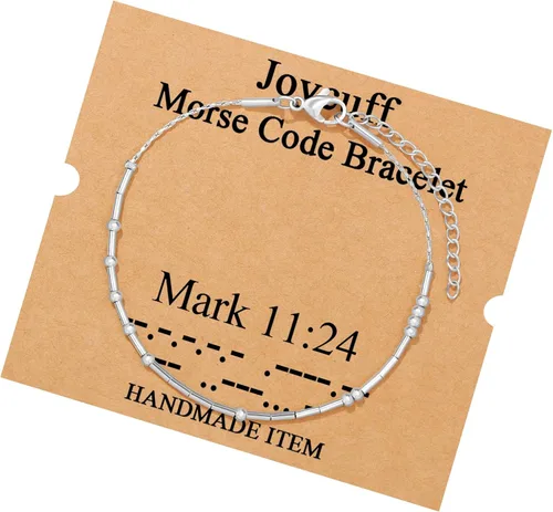 Vista 170 de JoycuFF Pulseras inspiradoras de código morse para mujeres, cuentas de plata, joyería con mantra de motivación, regalos para ella