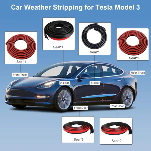 Vista 2 de Burlete para clima para coche Tesla Model 3 Tira de sello de goma para puerta de coche autoadhesiva Burlete para insonorización automática