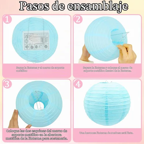 Vista 7 de 12 linternas de papel de colores pastel para colgar, linternas de papel