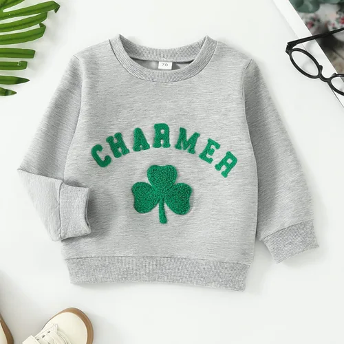 Vista 2 de Seyurigaoka Sudadera verde de trébol de la suerte para niña del día de San Patricio, sudadera con cuello redondo, ropa de primavera para niño pequeño