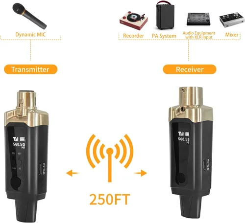 Vista 2 de Transmisor y Receptor de Micrófono Inalámbrico XLR, Sistema de Micrófono Inalámbrico UHF, Adaptador de Micrófono XLR de 16 Canales para Micrófono