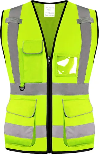 Vista 6 de Chaleco de seguridad reflectante Hi Vis, clase 2, con 7 bolsillos y cremallera, cumple con las normas ANSI/ISEA