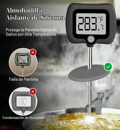 Vista 2 de Termómetro digital de dulces con clip para olla, sonda de acero inoxidable de 10 pulgadas de largo, termómetro de cocina de lectura instantánea