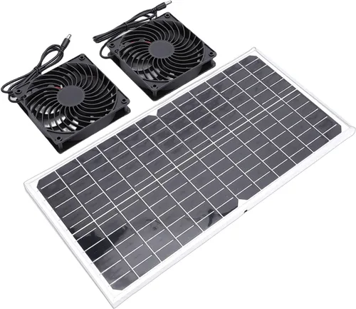 Vista 3 de GLOGLOW Solar Powered Fan, Monocrystalline Panel Ventilation Powerful Cooling for Greenhouse and Chicken Coop with 16W Performance