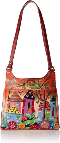 Vista 11 de Anna by Anuschka Bolso de cuero pintado a mano con triple compartimento para mujer