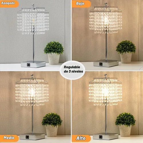 Vista 3 de Luvkczc Lámpara de Mesa de Cristal con Control Táctil Juego de 2, Lámpara de Mesa de Noche USB con Puertos USB C+A, Lámpara Regulable con Pantalla