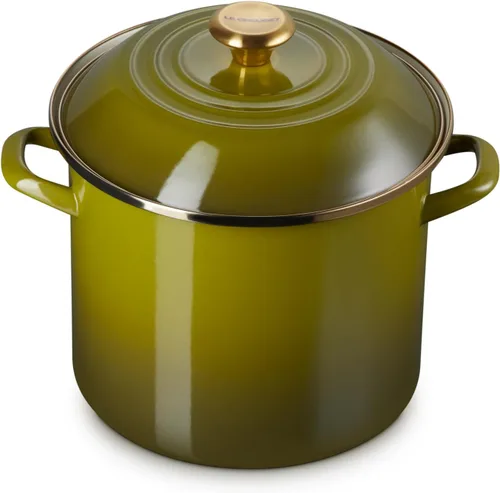 Vista 8 de Le Creuset - Olla tradicional esmaltada en acero, 12 cuartos de galón, Oliva con pomos de acero inoxidable