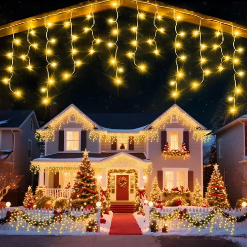Vista 10 de Luz de hielo de 49 pies para exterior, 480 luces LED de Navidad para exteriores, iluminación de hielo de Navidad con 11 modos y temporizador