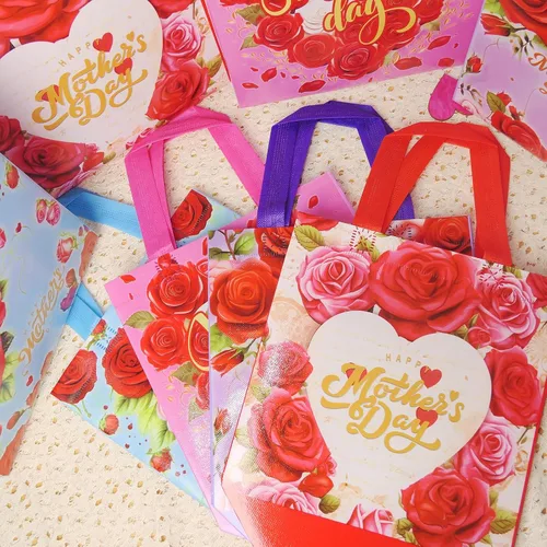 Vista 6 de HADDIY Bolsas de regalo para el Día de la Madre con asas, 16 bolsas de dulces florales no tejidas a granel para envoltura de regalos y recuerdo