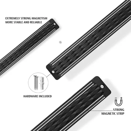 Vista 3 de Juego de cuchillos negros de 6 piezas con tira magnética para pared, juego de cuchillos magnéticos ultra afilados para cocina, apto