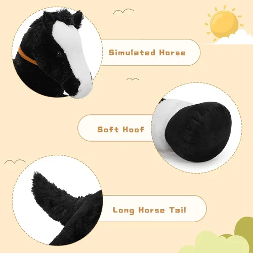 Vista 7 de Tezituor Animales de peluche gigantes de caballo negro de 47 pulgadas, poni de peluche grande realista de 4 pies para niños y niñas, almohada