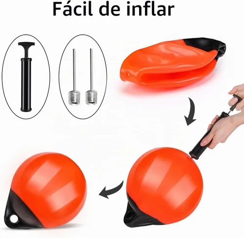 Vista 4 de Par de boyas de amarre de lanchas, de vinilo inflable de grado marino, bola de defensas de lancha, parachoques de barco para acoplamiento Naranja