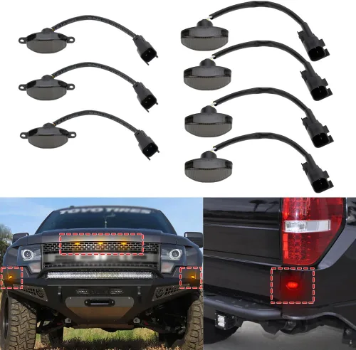 Vista 14 de Luces LED de Marcador Lateral para Ford F150 SVT Raptor Pick Up 2010-2014, Luces de Marcador Trasero/Trasera F150, Lente Ahumada Roja, Kits de Luz