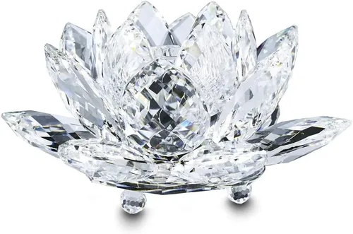Vista 18 de Loto de cristal transparente, flor de cristal brillante con caja de regalo, reflejo de tono, purpurina, paz, pureza, buena fortuna, sabiduría