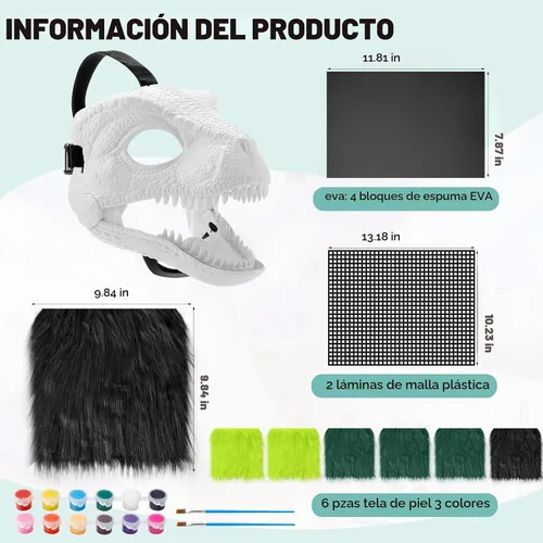 Vista 2 de Seenelling Kit de 13 piezas de máscara de dinosaurio DIY, máscara de dinosaurio de plástico duro, kit de disfraz de dinosaurio peludo Therian