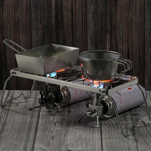 Vista 6 de Campingmoon - Parrilla plegable portátil para fogata de campamento sobre fuego, estufas divididas de acero inoxidable 304
