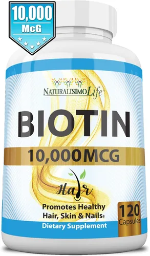 Vista 4 de Biotina 10,000 mcg de alta potencia - Cabello natural, piel, uñas y metabolismo 120 cápsulas