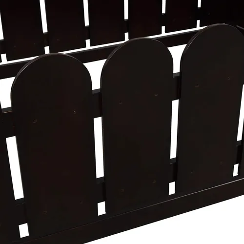 Vista 5 de Merax House Bed Twin Size Wood Bed Frame with Roof and Fence for Girls, Boys, Weight Capacity No Limit (Espresso)