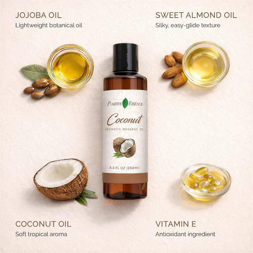 Vista 4 de Aceite de masaje de coco con jojoba, aceite de almendras dulces y vitamina