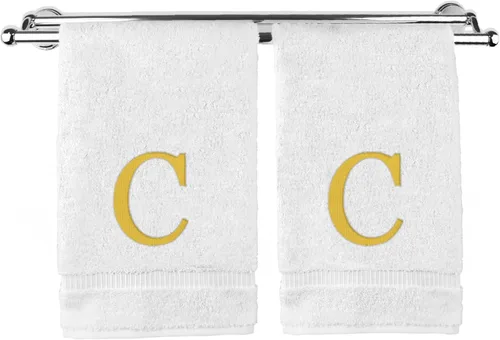 Vista 130 de Toalla de mano monogramada, regalo personalizado, juego de 2 - Toalla bordada con letra de bloque dorada - Extra absorbente 100% algodón turco