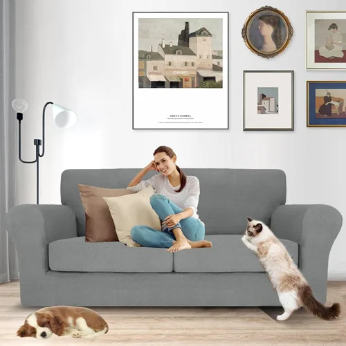 Vista 127 de MAXIJIN 2 piezas de fundas para silla con brazos, funda para silla de sofá para sala de estar, funda elástica para perros para una silla con 1 cojín