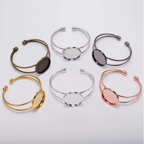 Vista 5 de Exceart 6 unidades de pulseras con ajuste de cabujón redondo en blanco, bandejas de bisel ajustables, pulseras para bricolaje y fabricación de joyas