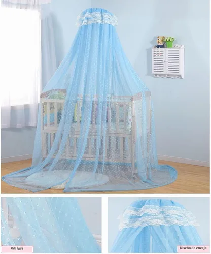 Vista 3 de Juego de cama para bebés y niños pequeños, diseño de cúpula, mosquitera, mosquitera, marco de barra de mosquitos, estilo palacio, para cuna Azul