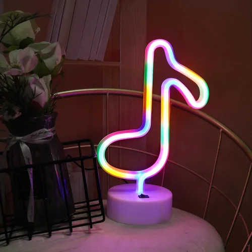 Vista 3 de GUOCHENG Letrero de neón con forma de notas musicales, luz nocturna LED de neón con batería y alimentada por USB, lámparas de iluminación creativas